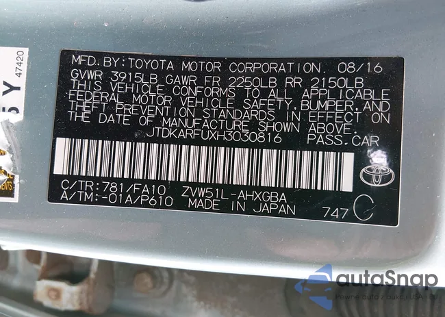 JTDKARFUXH3030816: 44634581