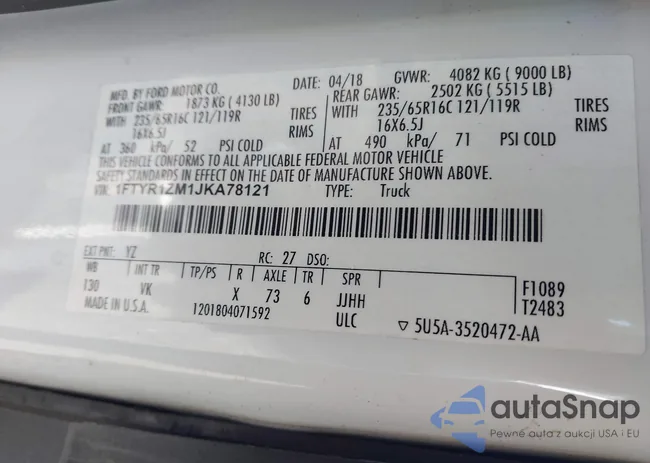 1FTYR1ZM1JKA78121: 44635575