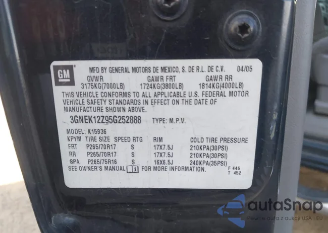 3GNEK12Z95G252888: 44636576