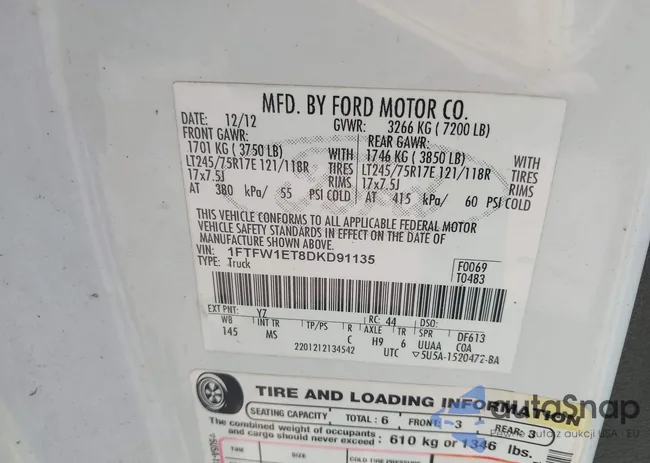 1FTFW1ET8DKD91135: 44643100
