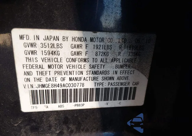 JHMGE8H49AC030778: 44644489