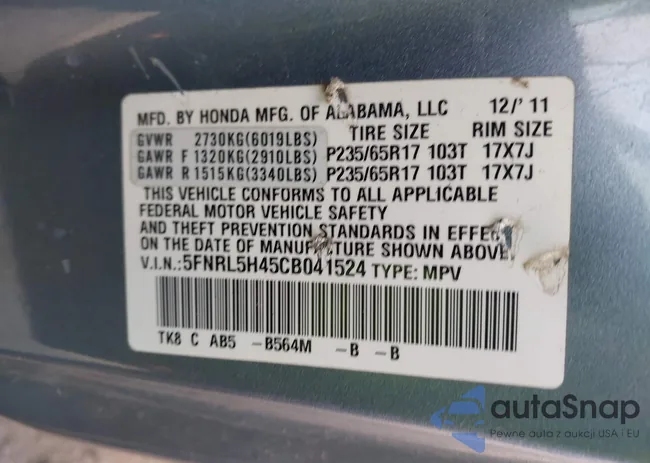 5FNRL5H45CB041524: 44644567