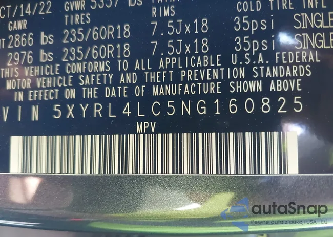 5XYRL4LC5NG160825: 44652558