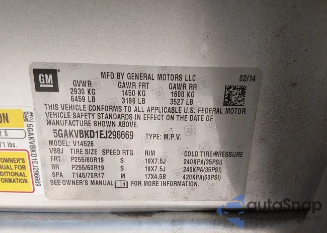 5GAKVBKD1EJ296669: 44659422