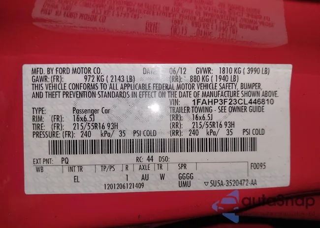 1FAHP3F23CL446810: 44659461