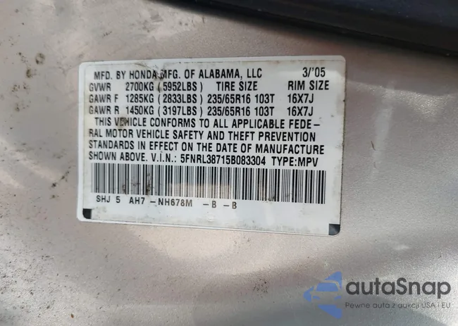 5FNRL38715B083304: 44660145