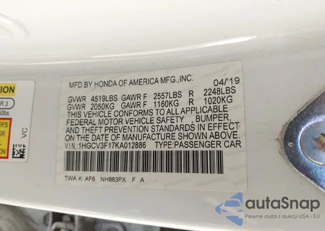 1HGCV3F17KA012886: 44661418