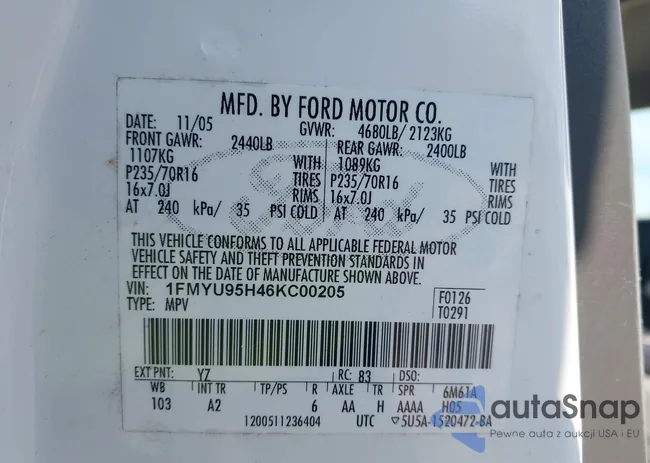 1FMYU95H46KC00205: 44661455