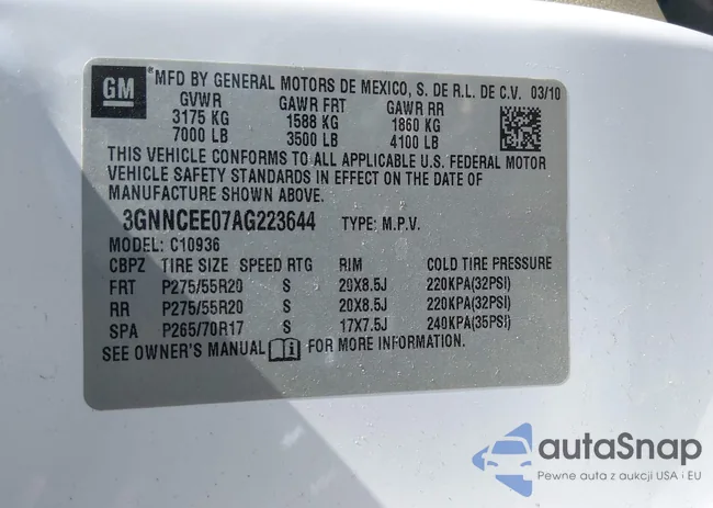 3GNNCEE07AG223644: 44663235