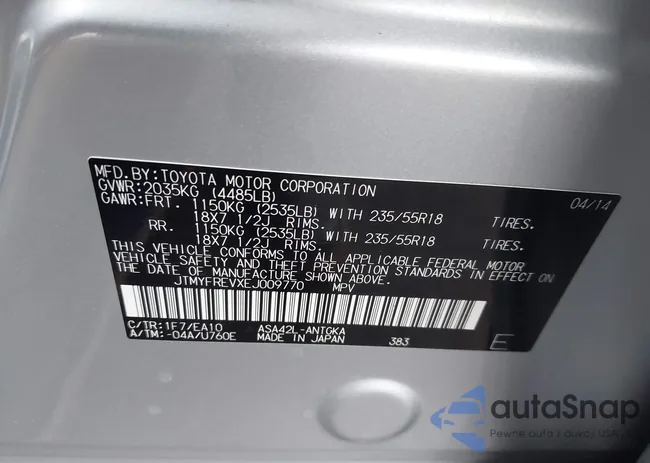 JTMYFREVXEJ009770: 44664820