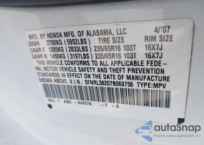 5FNRL38207B069756: 44665589