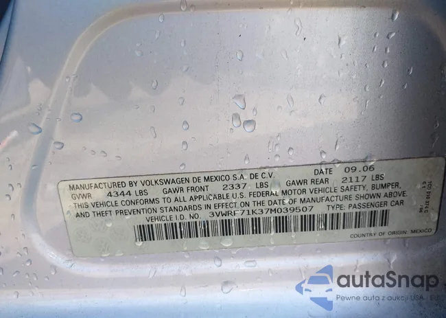 3VWRF71K37M039507: 44668399