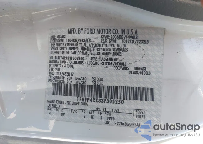 1FAFP42X33F305250: 44668175