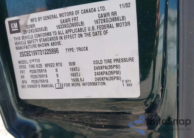 2GCEC19V731225896: 44670147