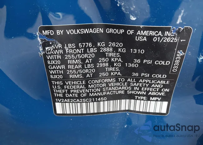 1V2AE2CA2SC211450: 44680383