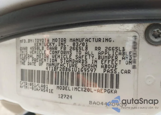 4T1BF28B61U169597: 44682995