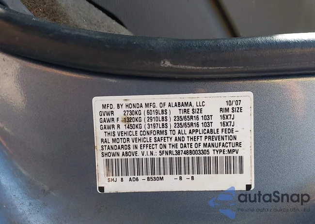 5FNRL38748B003305: 44686487