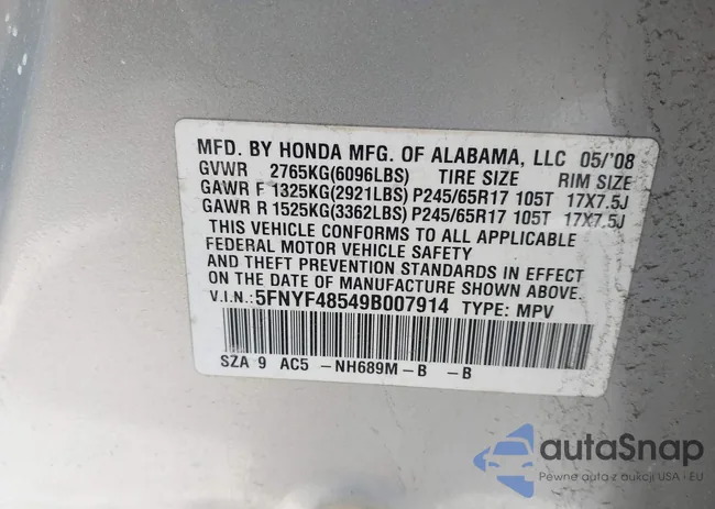 5FNYF48549B007914: 44691371