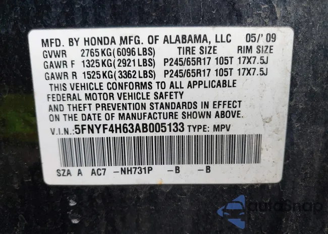 5FNYF4H63AB005133: 44693746