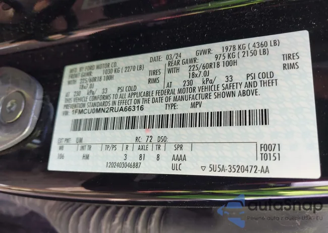 1FMCU0MN2RUA66316: 44694862