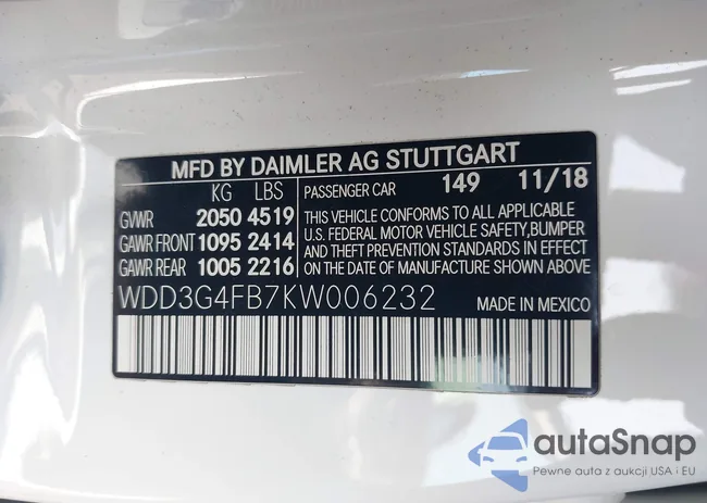 WDD3G4FB7KW006232: 44695865