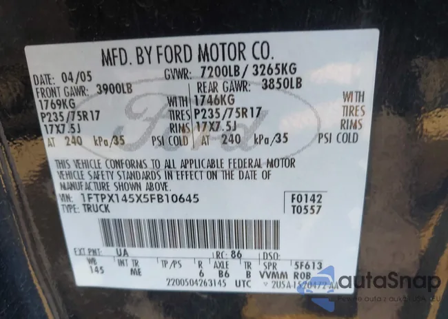 1FTPX145X5FB10645: 44698583