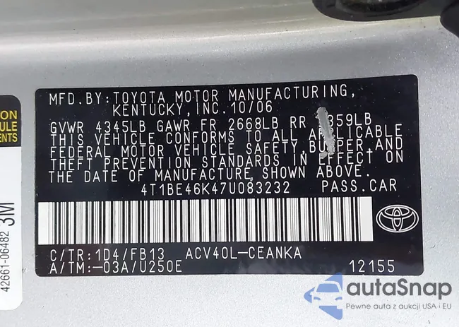 4T1BE46K47U083232: 44707664