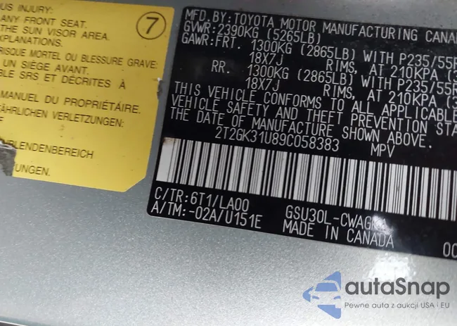 2T2GK31U89C058383: 44709394