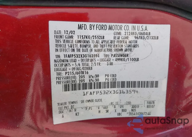 1FAFP532X3G163594: 44709566