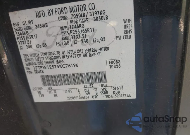 1FTPW12575KC76196: 44709101