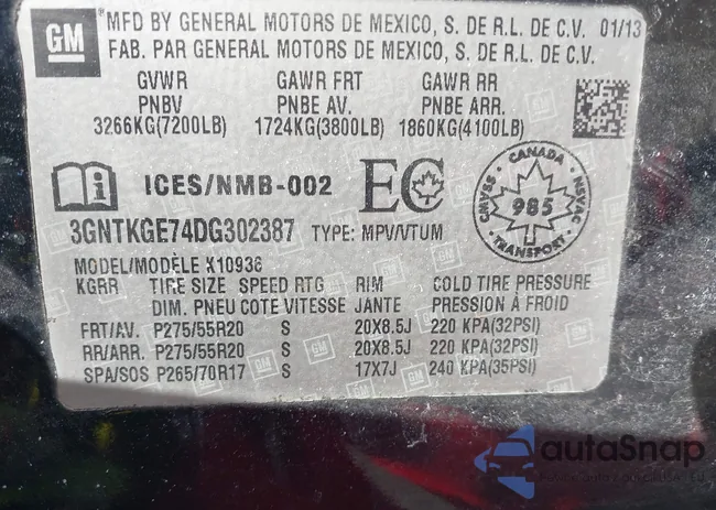 3GNTKGE74DG302387: 44712346