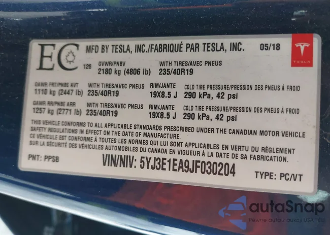 5YJ3E1EA9JF030204: 12219912