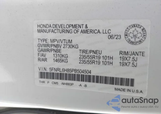 5FNRL6H85PB504504: 12223242