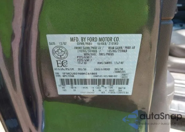 1FMCU93168KC61865: 12337656