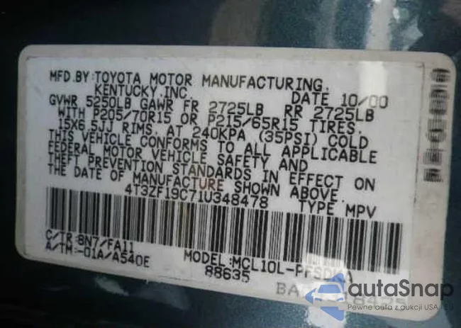 4T3ZF19C71U348478: 8948659