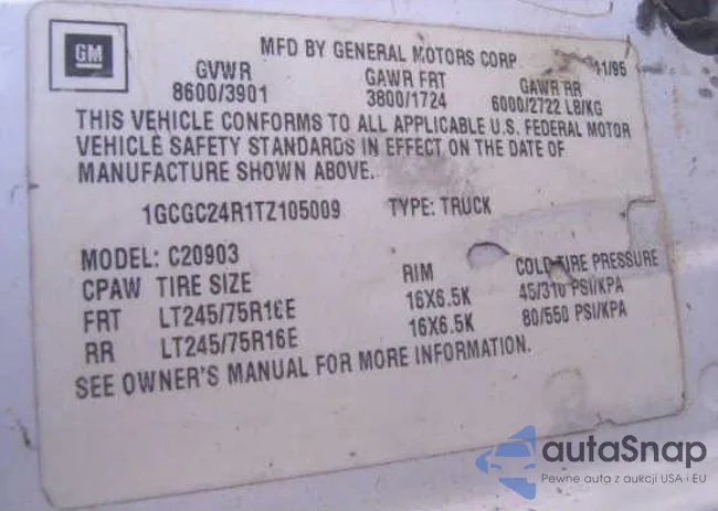 1GCGC24R1TZ105009: 9376006