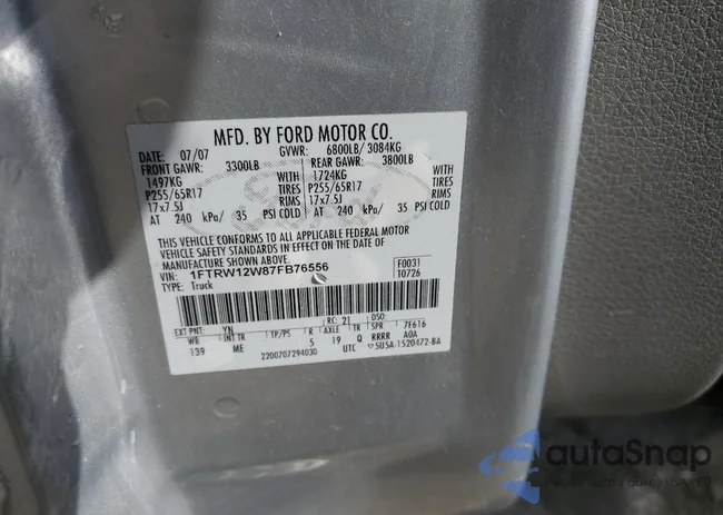 1FTRW12W87FB76556: 85250035