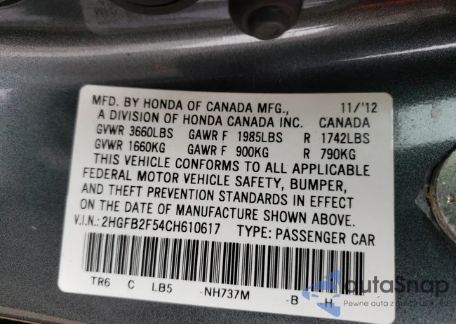 2HGFB2F54CH610617: 42931923