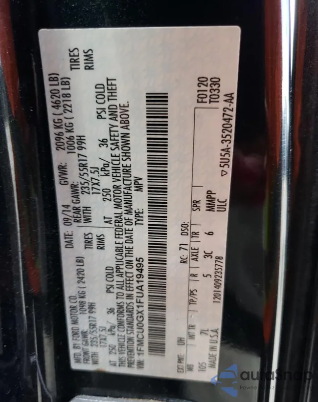 1FMCU0GX1FUA19495: 46238693