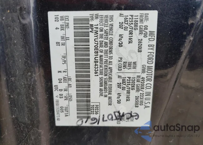 1FMYU70E81UB43361: 46331343