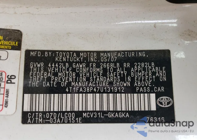 4T1FA38P47U131912: 46382903