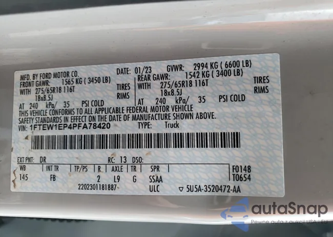 1FTEW1EP4PFA78420: 86289934