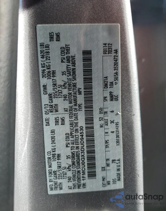 1FMCU0GX3DUD94530: 42728595