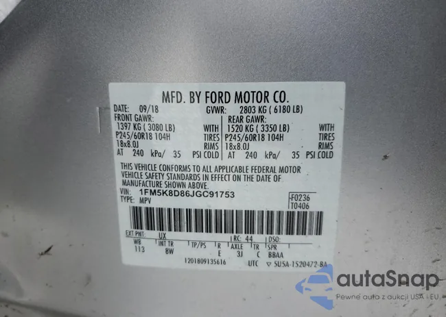 1FM5K8D86JGC91753: 88175405