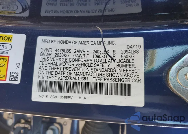 1HGCV2F5XKA019361: 86791914