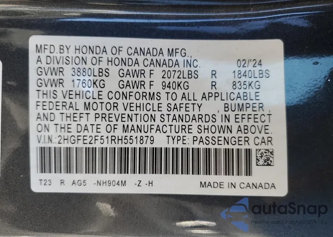 2HGFE2F51RH551879: 88144845