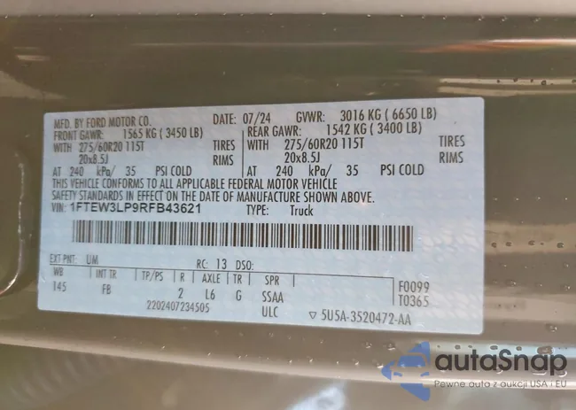 1FTEW3LP9RFB43621: 99470145