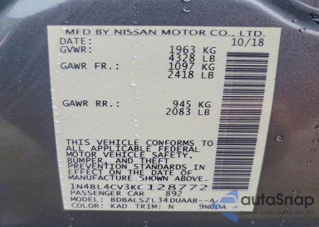 1N4BL4CV3KC128772: 74365915