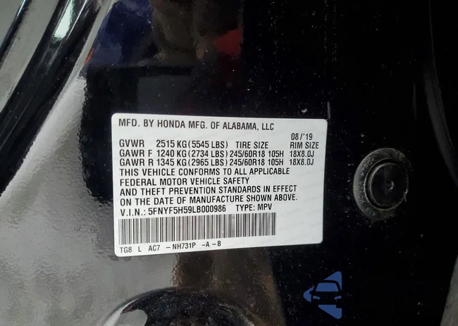 5FNYF5H59LB000986: 73664965