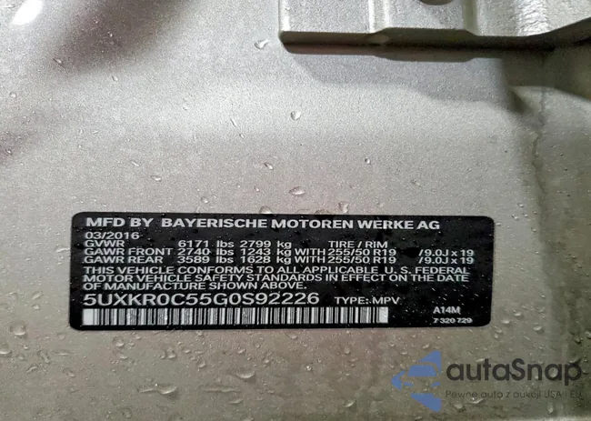 5UXKR0C55G0S92226: 72181095